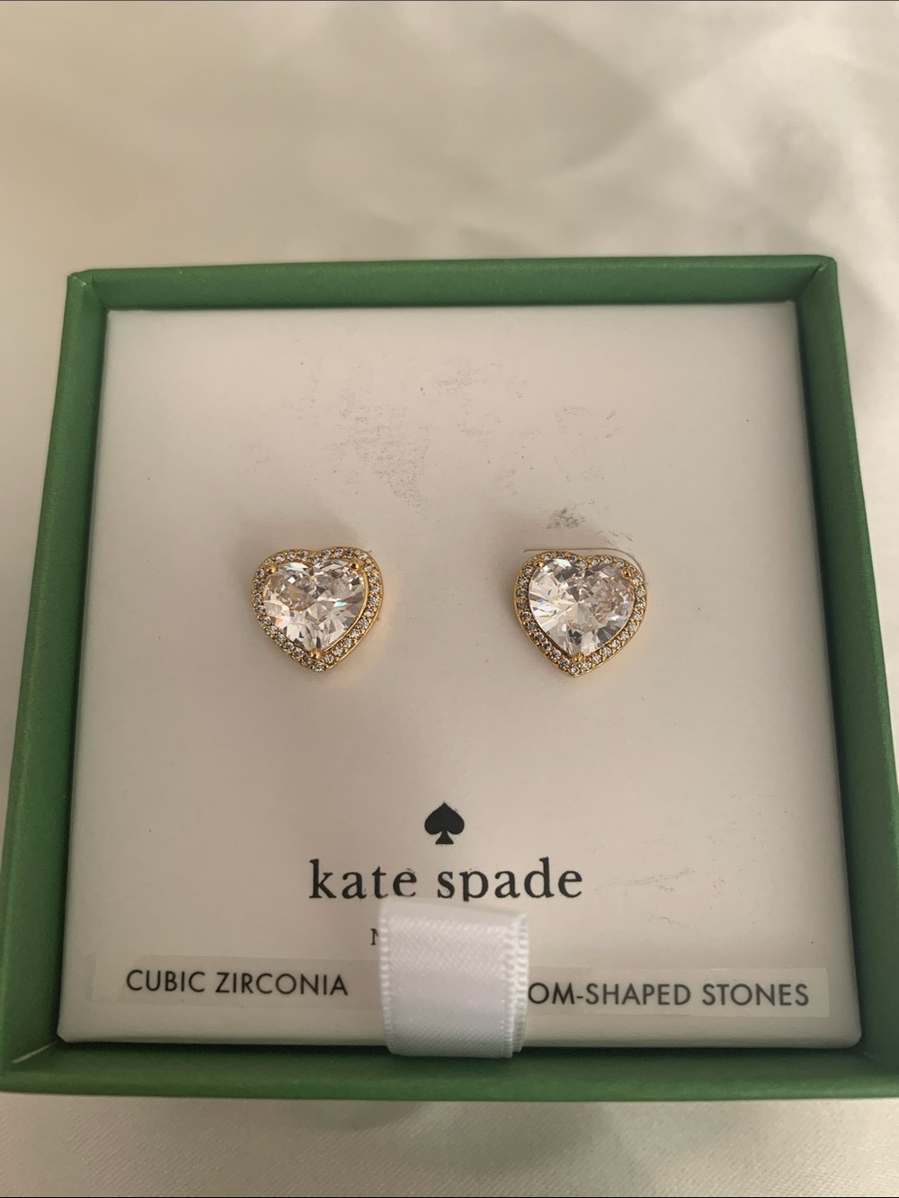 kate spade Gold Heart Cubic Zirconia Halo Stud Earrings - Clear - Picture 2 of 5